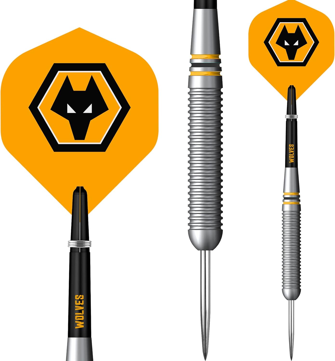 FOCO Officially Licensed Wolverhampton Wanderers Football Club Wolves FC Steel Tip Brass Darts Set, Black, Yellow (D1425) 22g - Image 3