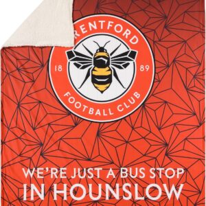 FOCO Officially Licensed Brentford FC Football Slogan Sherpa Plush Throw Blanket