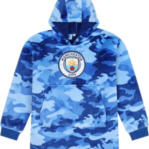 MANCHESTER CITY Football Club Boys Camouflage Fully Lined Luxury Fleece Hoodie, Oversized Fleece Blanket Hoody