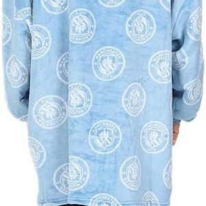 MANCHESTER CITY Football Club Mens Fully Lined Luxury Fleece Hoodie, Oversized Fleece Blanket Hoody Blue