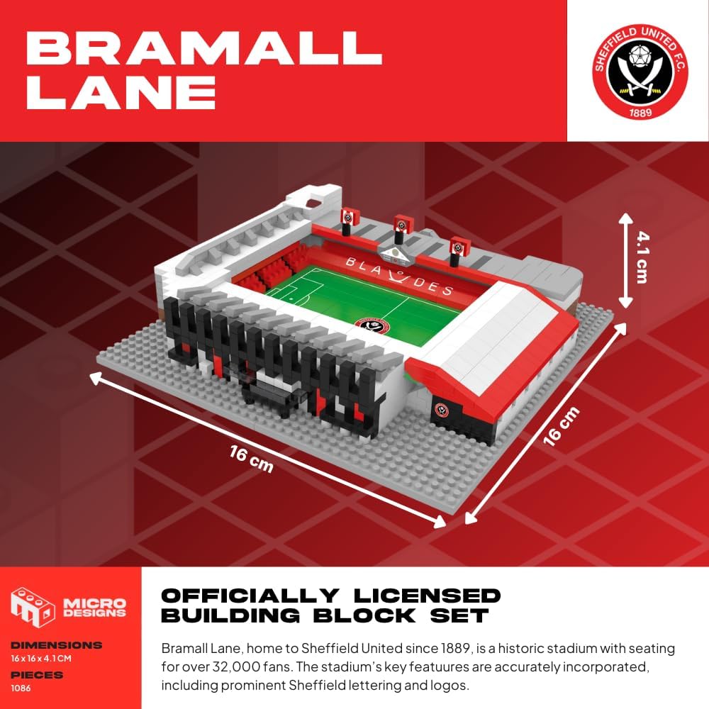 MICRODESIGNS Sheffield United FC, The Blades, Bramall Lane Stadium Building Block Toy Model, Football Gift, (1086 pcs) - Image 2