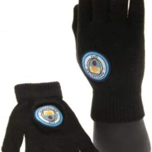 Manchester City FC Football Club Crest Badge Black Knitted Gloves Official