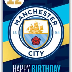 Manchester City Football Club Birthday Card. Comes with Stickers to Personalise your Age and Name, Blue