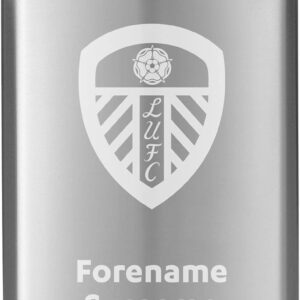 Personalised 8oz Hip Flask for Leeds United FC Fans with Large Club Crest, Supplied in Silk Lined Gift Box, Includes Funnel
