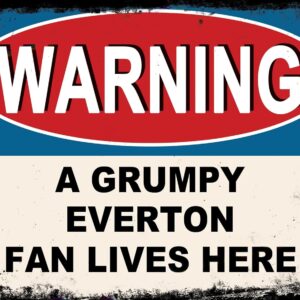 Everton Gifts for Men - or Boys Funny EFC Football Grumpy Fan Lives Here Metal Sign, Mens Metal Poster for Dads FC Man Cave or Home Bar Signs