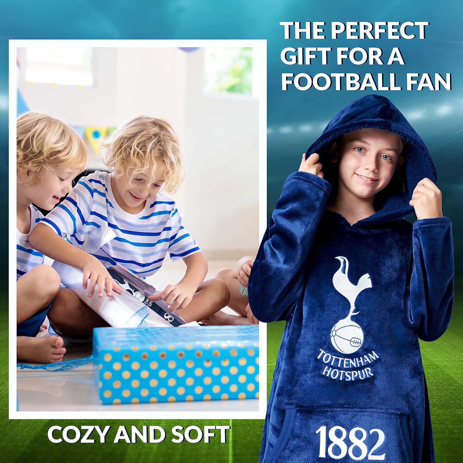 Tottenham Hotspur Hoodie, Oversized Hoodie Blanket, Football Gifts for Boys Blue - Image 3
