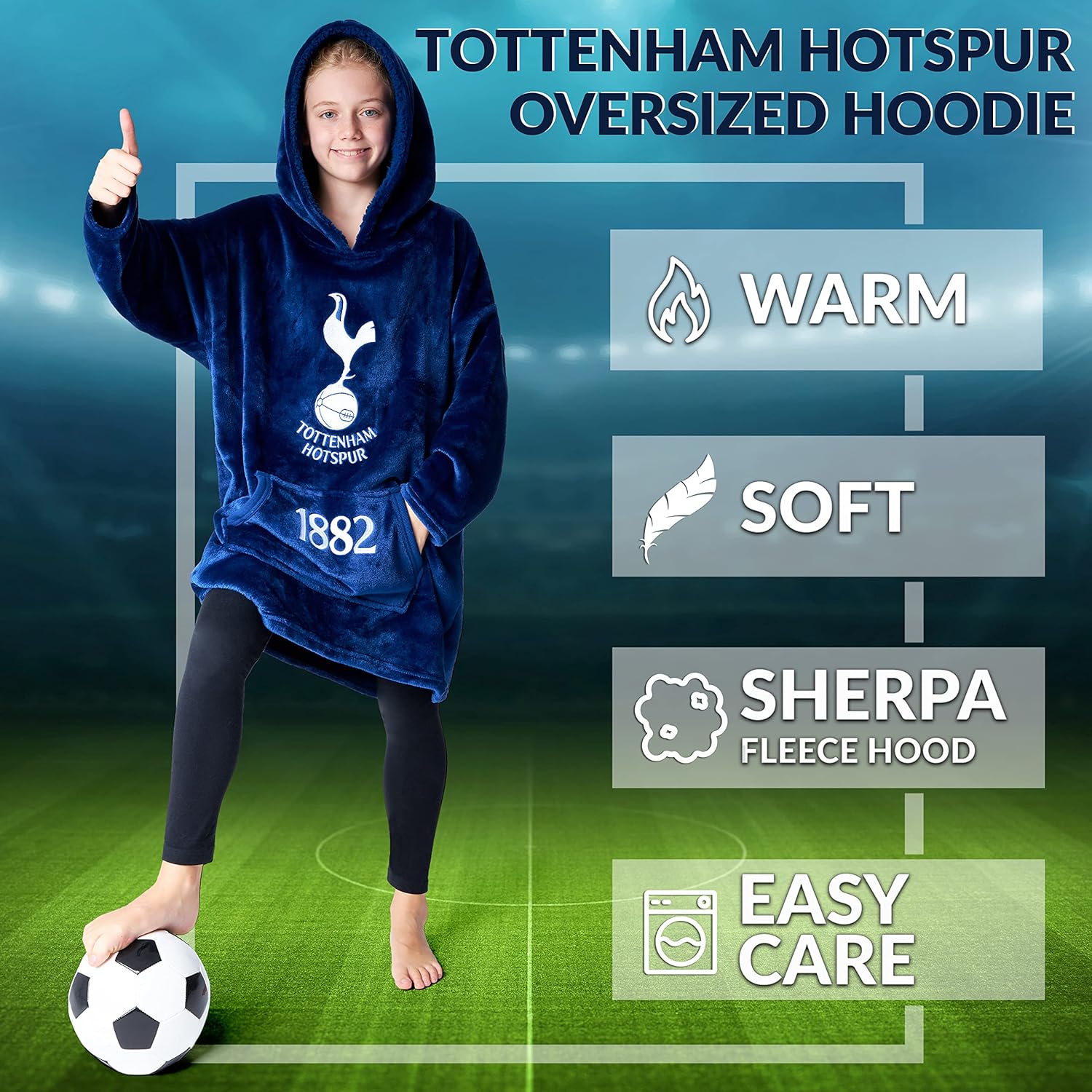 Tottenham Hotspur Hoodie, Oversized Hoodie Blanket, Football Gifts for Boys Blue - Image 5