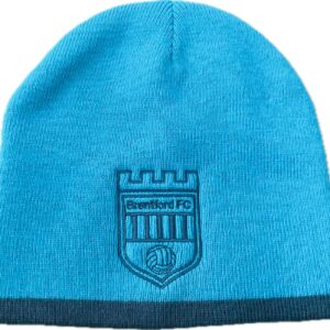 Brentford FC Official Away Beanie, Light Blue with Navy Trim, Retro Style Club Crest