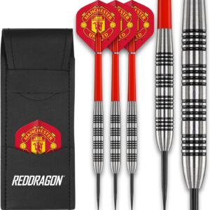 FOCO Officially Licensed Football Club Flights with 80% Tungsten 24g Red Dragon Darts set - including Dart Shafts & Dart Bar Wallet - Professional Darts Accessories