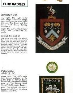 FOOTBALL Review Club Badges picture Burnley The CLARETS + Plymouth Arglye