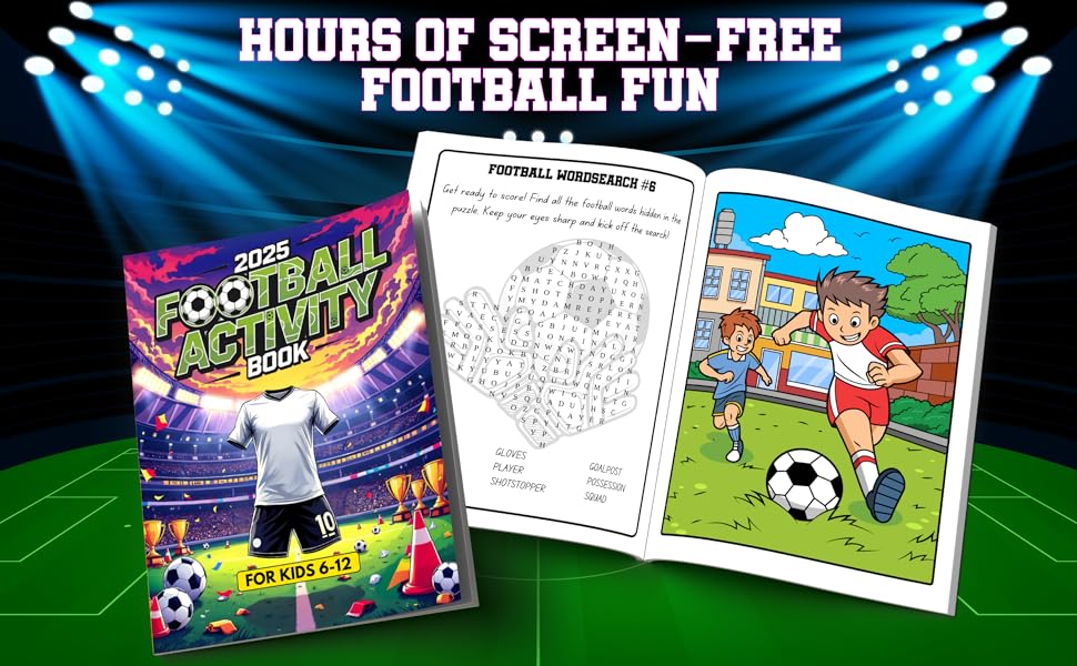 2025 football activity book for boys and girls age 6 - 12