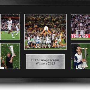 HWC Trading Tottenham Hotspur Europa League Cup Winners 2025 Spurs Champions Gifts Printed Signed Autograph Picture for Football Fans and Supporters - A3 Framed