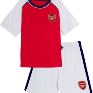 Kids Arsenal FC Short Pyjamas Boys Premiership Football Club Kit Shortie PJs Shorts + T-Shirt Set