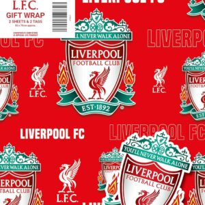 Liverpool FC Wrapping Paper 2 Sheets 2 Tags, Liverpool Football Gift Wrap