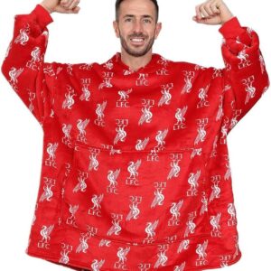 Liverpool Football Club Mens Fully Lined Luxury Fleece Hoodie, Oversized Fleece Blanket Hoody Red
