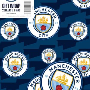 Manchester City FC Wrapping Paper 2 sheets 2 tags, Manchester City Football Gift Wrap