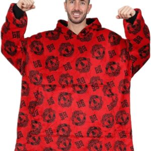 Manchester United Football Club Mens Luxury Fully Lined Hoodie, Oversized Fleece Blanket Hoodie Red
