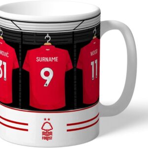 Personalised Dressing Room Shirts Photo Mug for Nottingham Forest supporters, officially licensed, with club colours, ideal for Forest fans, 11oz ceramic mug