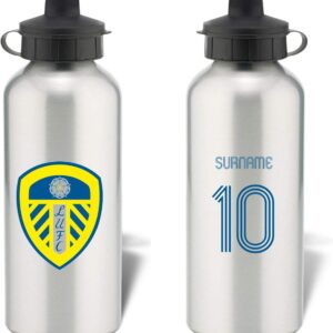 Personalised 'Retro Shirt' design Sports Water Bottle for Leeds United FC fans - 600ml Silver Aluminium Bottle