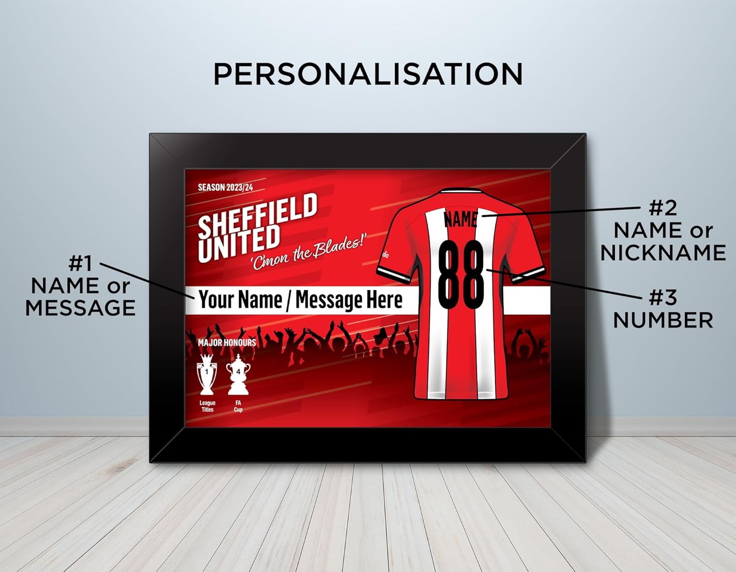 Sheffield United Football Fan Personalised Framed Print - Football Gift, Birthday Gift, Fan Print, Artwork, Team Kits - Image 2