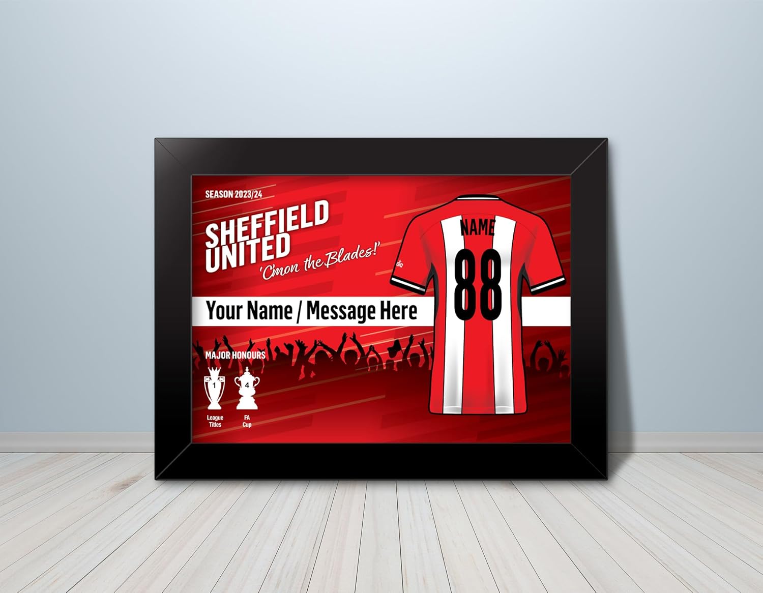 Sheffield United Football Fan Personalised Framed Print - Football Gift, Birthday Gift, Fan Print, Artwork, Team Kits