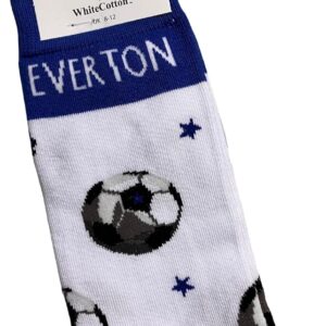 WHITE COTTON CARDS Everton FC Football Club Fan Football Blues Toffees - Novelty Socks. Available in 2 sizes: Large UK 8-12. Small UK 2-7 (S-FN6 & S-FN6-S)