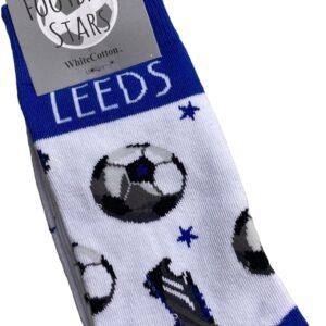 WHITE COTTON CARDS Leeds United Whites Utd FC Football Club - Football Fan Novelty Socks. Size UK Small 2-7