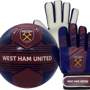 West Ham United FC Junior Size 4 Football & Goalkeeper Goalie Gloves Set OFFICIAL