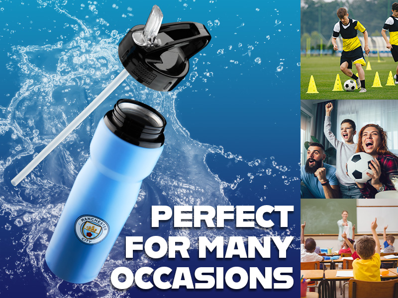 Manchester City FC Water Bottle with Straw Metal Water Bottle Football Fans