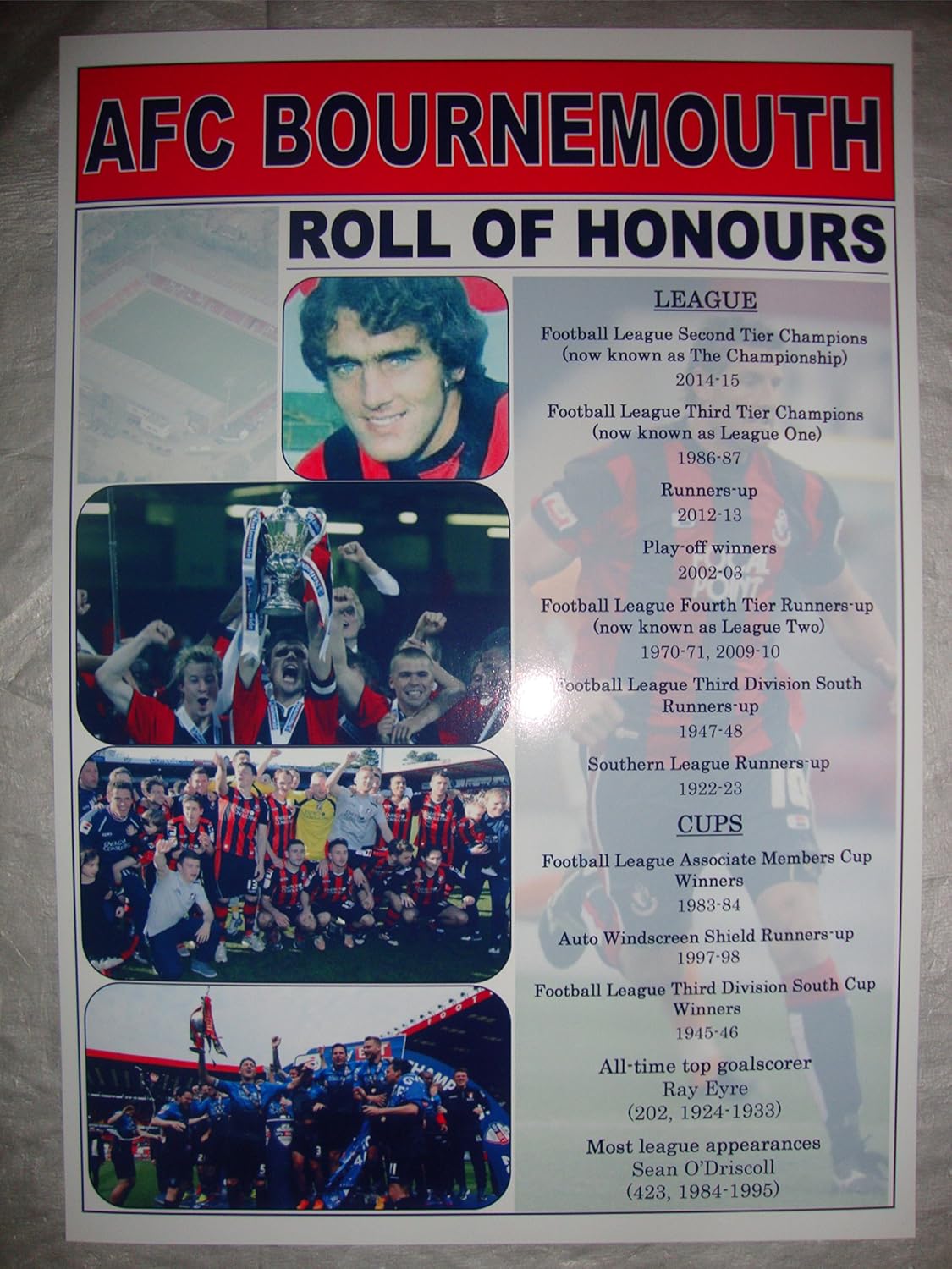 AFC Bournemouth club history roll of honours - souvenir print