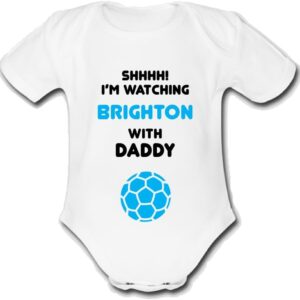BRIGHTON Shhh! I'm watching with Daddy Mummy Grandad Unique Football Babygrow Cute Personalised Funny Baby Vest Grow Boys Girls Unisex Gift Babygrow Bodysuit HOVE ALBION
