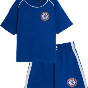 Chelsea Kids FC Short Pyjamas Boys Premiership Football Club Kit Shortie PJs Shorts + T-Shirt Set