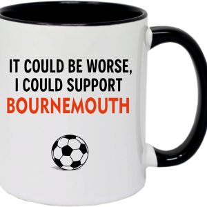 Football Fan Ceramic Mug, Bournemouth Supporter Humour, Black and White, 11oz