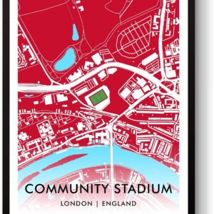 GroundDesigns BRENTFORD FC GTECH COMMUNITY STADIUM Football Gift Art Map A3 Unframed Print BEES