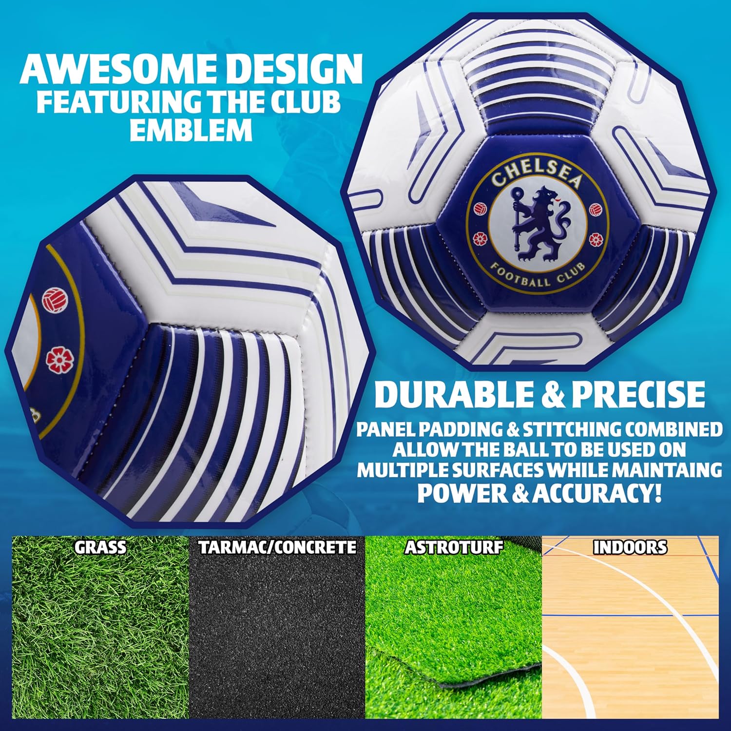 Chelsea F.C. Football Soccer Ball for Adults Teenagers Kids Training Football Size 3, 4 or 5 Merchandise - Image 5
