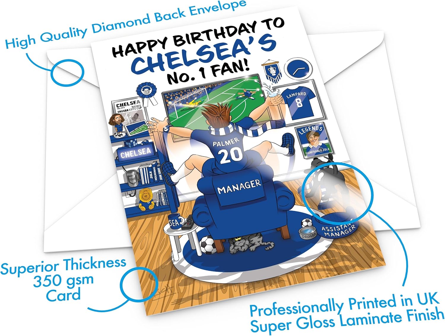 Football Birthday Card for Number 1 Chelsea Fan – Lots of Club Inspired Details – Large A5 Card Size – Made in the UK – For Him or Her Supporters - Image 3