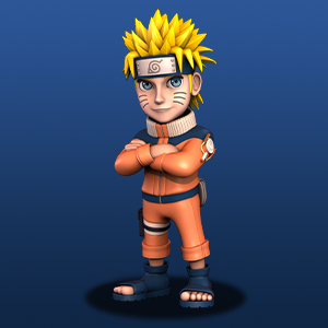 Naruto in orange suit with arms crossed on blue background