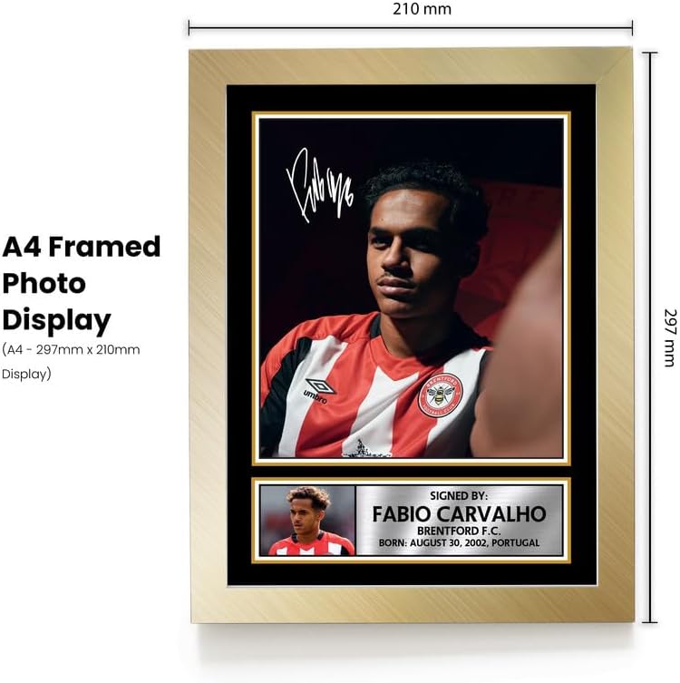 Fabio Carvalho Brentford F.C. Poster Print – Signed Autograph Style Football Wall Art – Framed or Unframed – Gift for Fans, A3 Poster + White Frame - Image 3