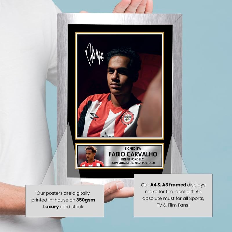 Fabio Carvalho Brentford F.C. Poster Print – Signed Autograph Style Football Wall Art – Framed or Unframed – Gift for Fans, A3 Poster + White Frame - Image 4