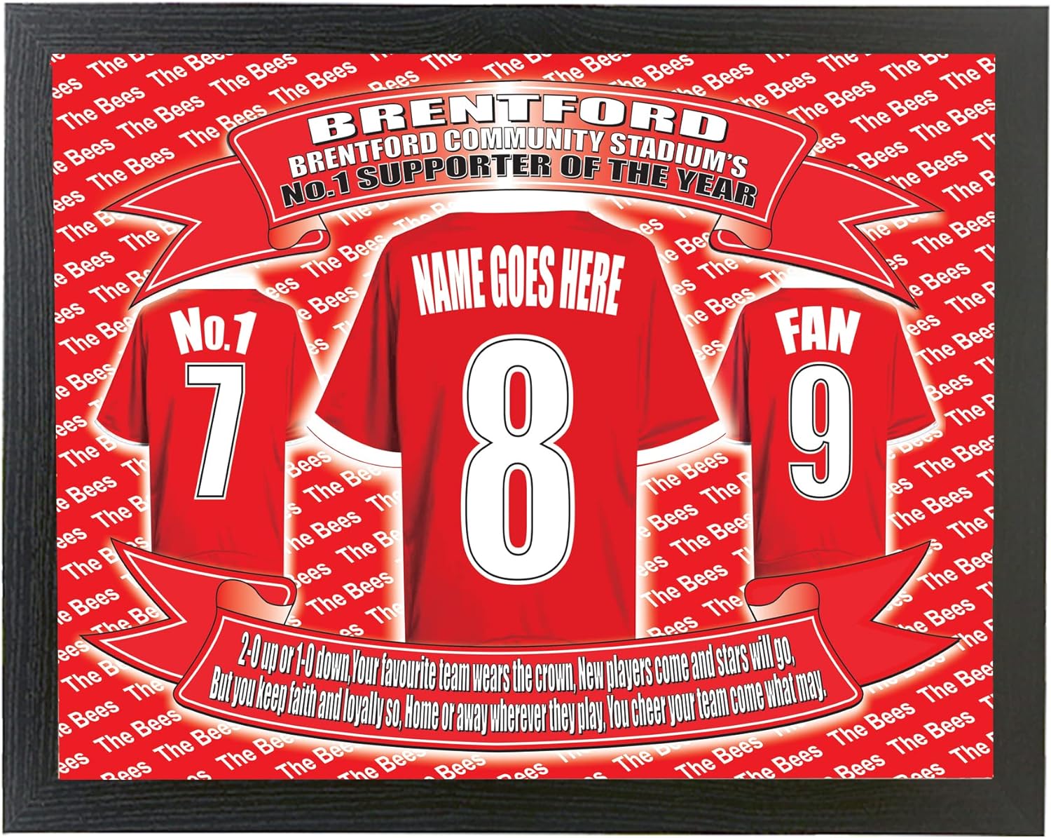 Brentford Football Shirt Personalised Picture Gift