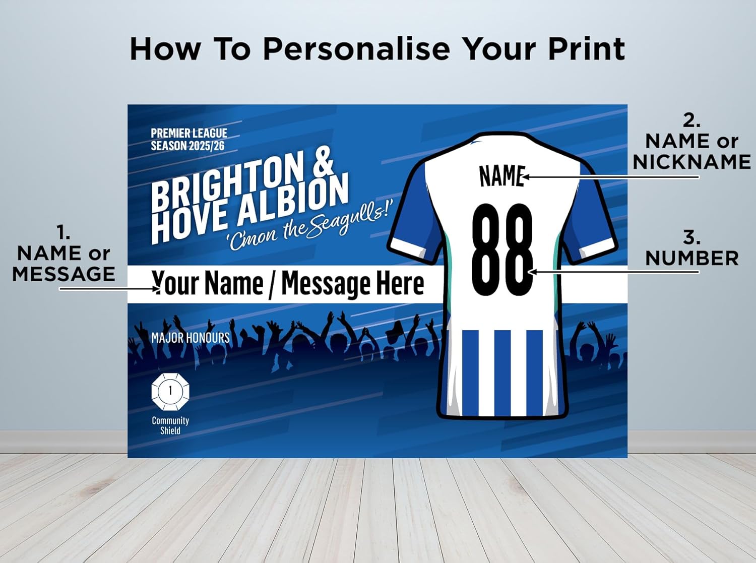 Brighton & Hove Football Fan Personalised Print - Football Gift, Birthday Gift, Fan Print, Artwork, Team Kits (7" x 5" Framed Print) - Image 2