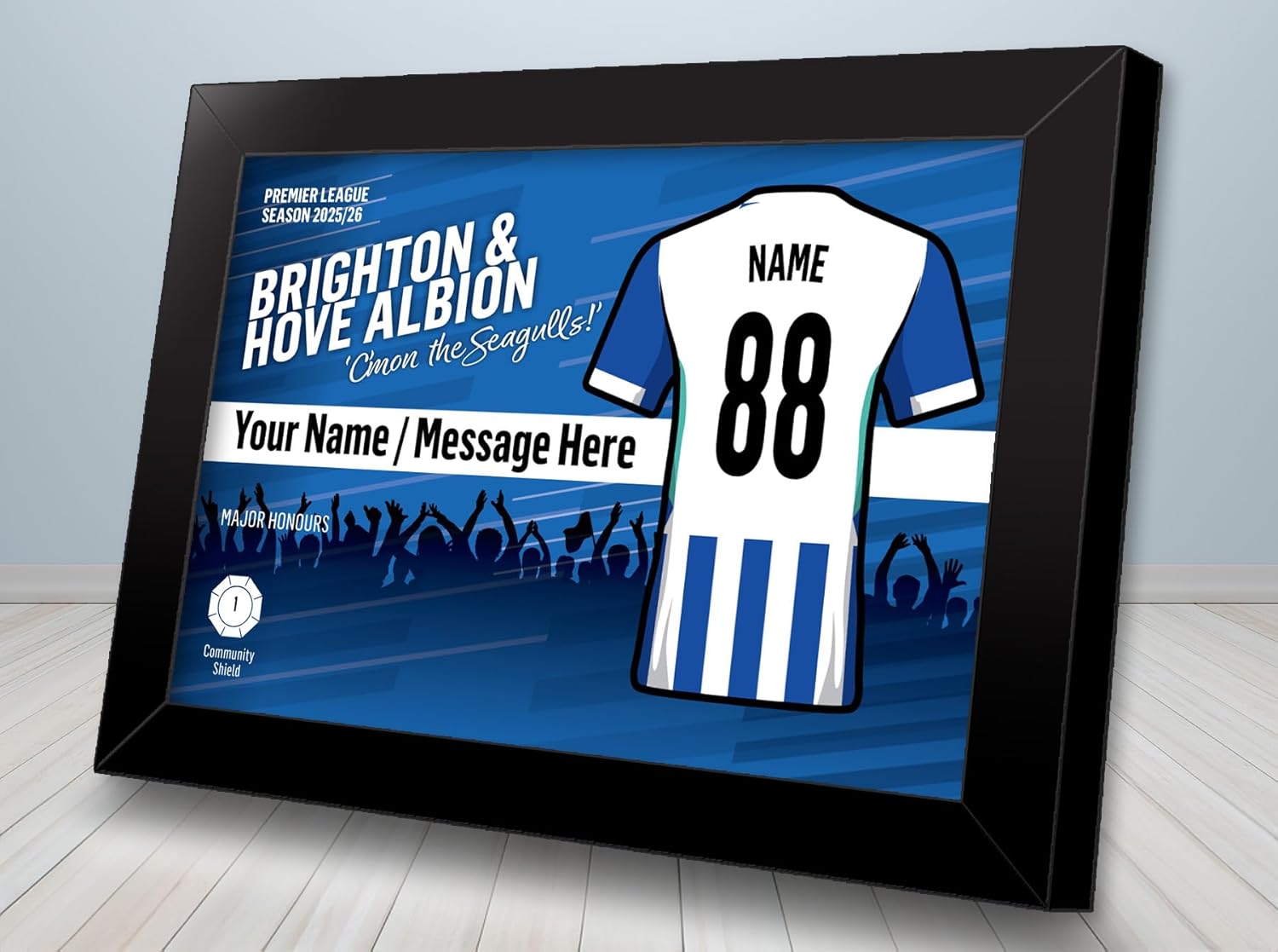 Brighton & Hove Football Fan Personalised Print - Football Gift, Birthday Gift, Fan Print, Artwork, Team Kits (7" x 5" Framed Print)