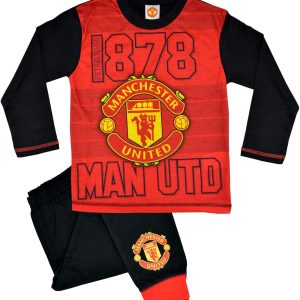 Childrens Official Manchester United FC Badge Pyjamas | Boys Girls Kids Football Club Nightwear Pj Set, Age 4-5 Years