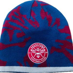 Compatible with Brentford FC Official Reversible Beanie Hat, Navy and Red, Away Style