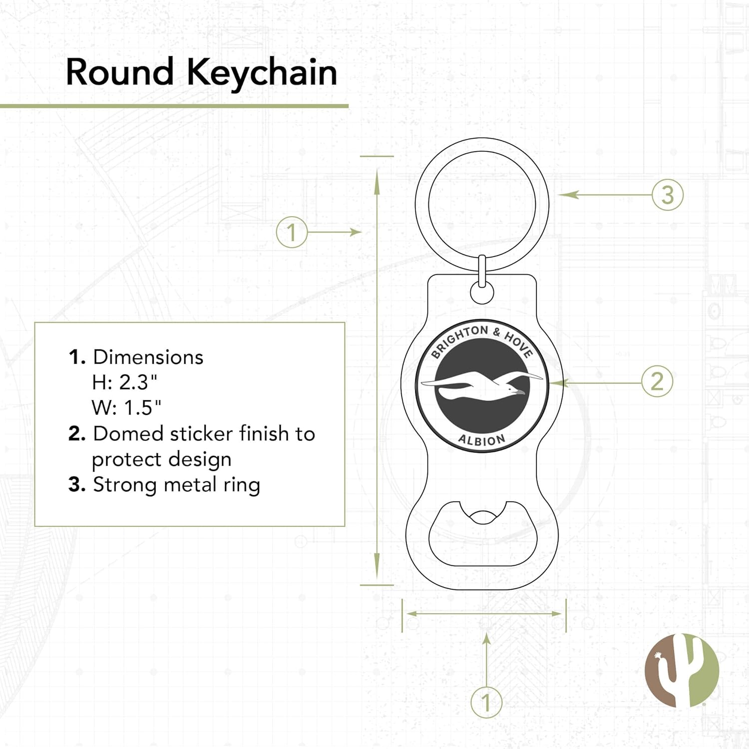 Desert Cactus Brighton & Hove Albion Keychain Bottle Opener BHAFC Seagulls Football Club Soccer Car Keys Official Fan Gear (Design A) - Image 2
