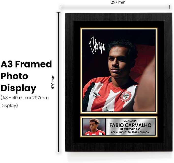Fabio Carvalho Brentford F.C. Poster Print – Signed Autograph Style Football Wall Art – Framed or Unframed – Gift for Fans, A3 Poster + White Frame - Image 2