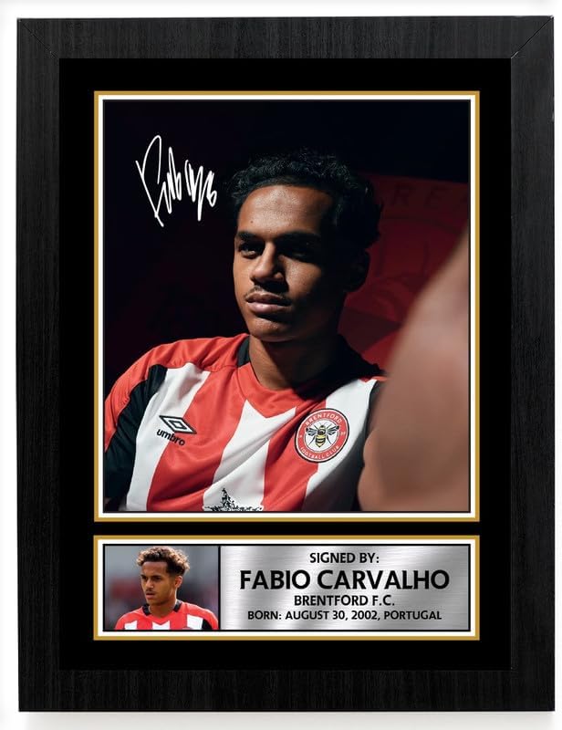 Fabio Carvalho Brentford F.C. Poster Print – Signed Autograph Style Football Wall Art – Framed or Unframed – Gift for Fans, A3 Poster + White Frame