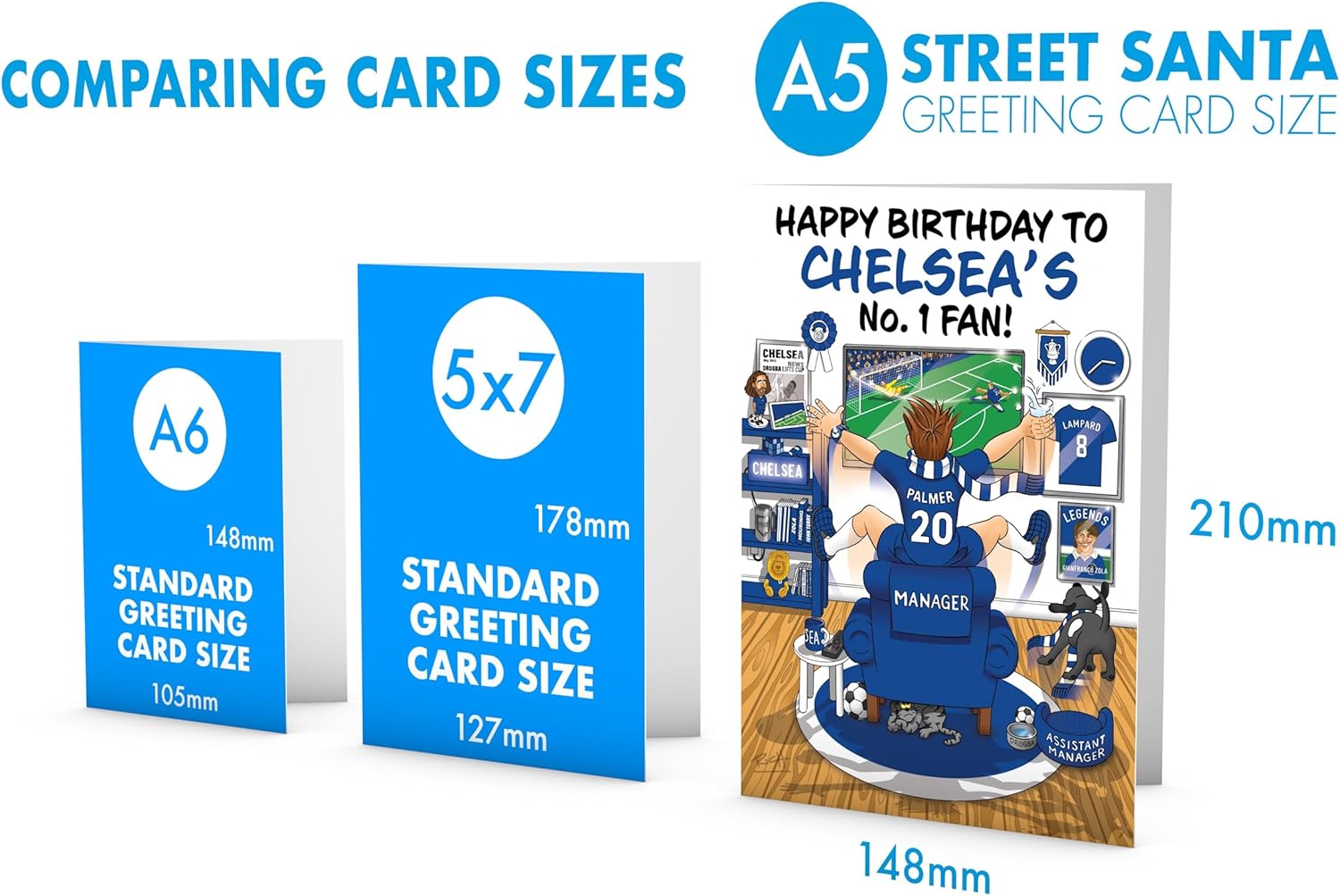 Football Birthday Card for Number 1 Chelsea Fan – Lots of Club Inspired Details – Large A5 Card Size – Made in the UK – For Him or Her Supporters - Image 2