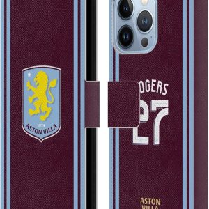 Head Case Designs Officially Licensed Aston Villa Football Club Morgan Rogers 2024/25 Crest Player Kit Leather Book Wallet Case Cover Compatible With Apple iPhone 13 Pro