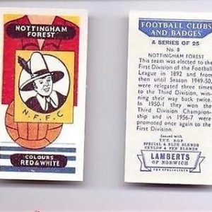LAMBERTS 1958 Football Club and Badges cigarette card - Nottingham Forest FC